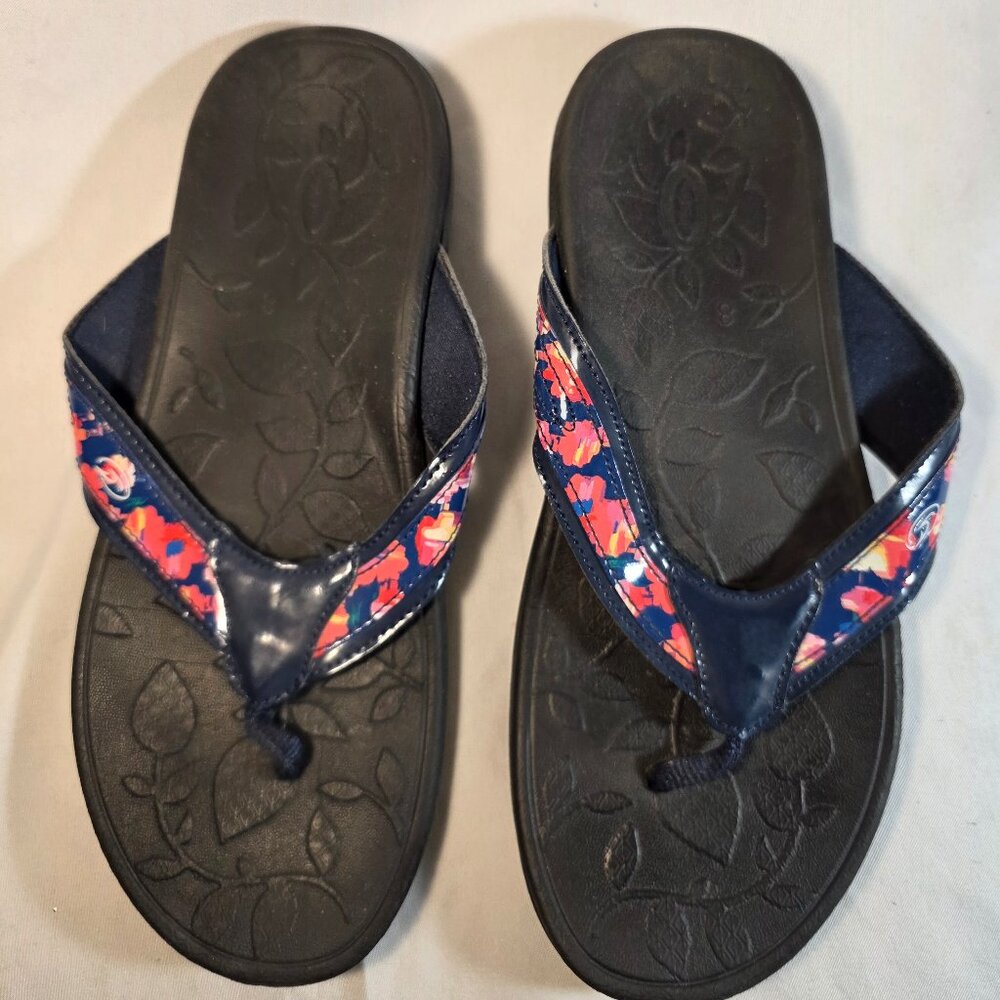 Dr. Scholl's Men's Slip-On Sandals Flip Flops Black Size 8 Hawaiian Flowers